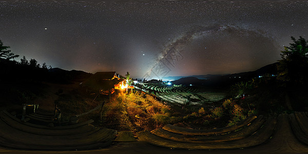 泰国清迈市的稻田全景VR360银河和Zodiac光植物科学旅行银河系宇宙种植园星云星系农场太空图片