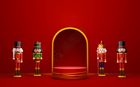 圣诞老人海报产品几何讲台圣诞主题与 nutcracker3展示传单明信片风格盒子季节插图销售小册子装饰背景