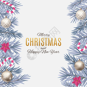 圣诞快乐和新年背景 它制作图案矢量庆典装饰品礼物雪花金子条纹花圈框架假期花环图片