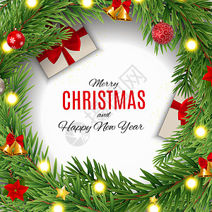 圣诞快乐和新年背景 它制作图案矢量条纹礼物庆典雪花框架花环漩涡金子季节插图图片