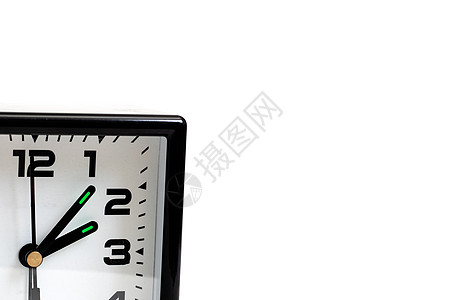 2点方向有箭头的时钟 白背景上隔开办公室圆圈展示钟表指针白色黑色手表警报拨号图片