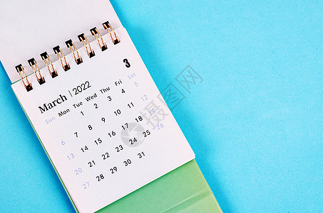 2022年3月的日历是蓝色的桌子台历商业议程日程网格打印日记英语办公室图片