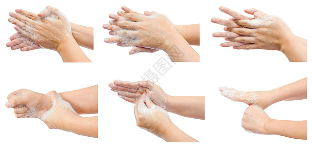 一步一步地洗手医疗程序感染教育科学卫生收藏皮肤女性肥皂团体手指图片