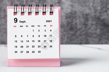 2021年9月日历工作会议议程桌子规划师粉色季节时间表空白商业图片