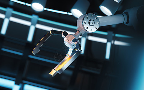 空房间 3d 渲染中的机械臂反射汽车制造业手臂工程科学网络商业金属插图图片
