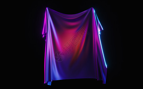 黑色背景3d 渲染的流动布热情插图窗帘曲线蓝色衣服布料奢华波纹紫色图片