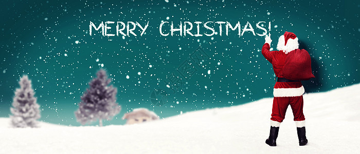 圣诞老人 带着一袋礼物庆典季节喜悦魔法假期帽子戏服胡须微笑传统图片