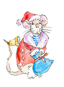 新年有趣的快乐老鼠或老鼠穿着圣诞老人的衣服图片