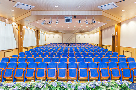 带有蓝色座位的会议厅剧院推介会团体椅子房间音乐会会议音乐演讲训练图片