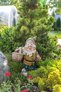 花园矮人玩具石头院子风格装饰陶瓷塑像云杉胡须微笑图片