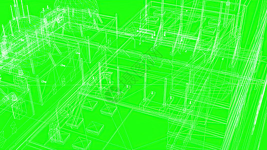 3d 插图工业建筑的线框模型力量管道燃料金属锅炉活力气体技术工作工厂图片