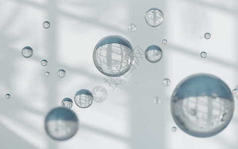 空荡荡的房间和 bubbles3d 渲染水滴反射创造力阴影白色场景讲台气泡小样圆形图片