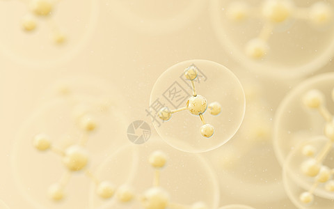 具有金色 background3d 渲染的细胞结构原子科学技术诊所金子血清化学真皮皮肤药品图片
