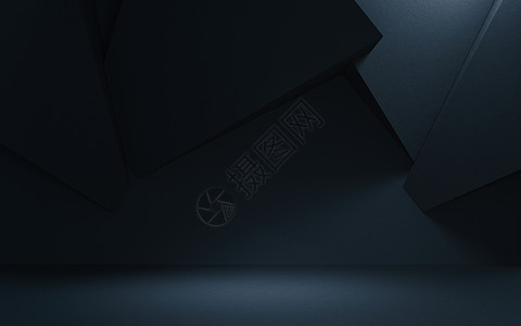 空房间与黑色 background3d 渲染角落阴影地面几何学展示商业创造力技术建筑图片