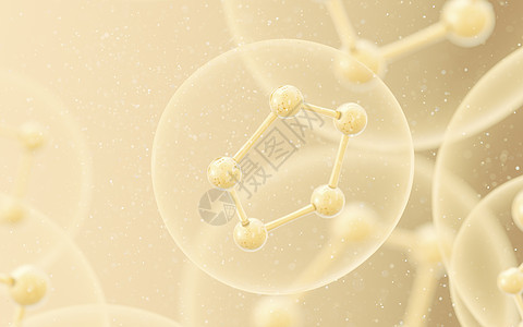 具有金色 background3d 渲染的细胞结构生物技术血清基因诊所真皮胶原粉刺皮肤药品背景图片