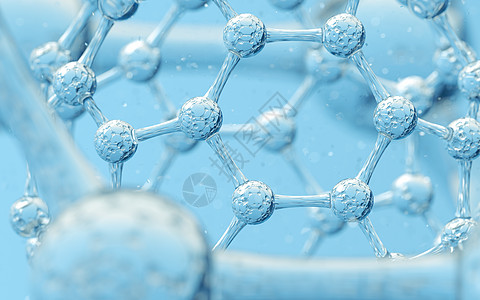 具有蓝色 background3d 渲染的化学分子原子物理公式医疗胶原宏观粒子化学品生物微生物学图片