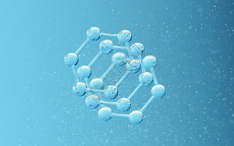 具有蓝色 background3d 渲染的化学分子六边形公式宏观药品胶原生物学科学化学品微生物学粒子图片