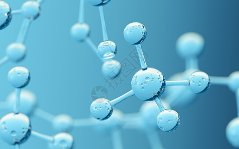 具有蓝色 background3d 渲染的化学分子技术原子药店基因组科学化学品药品宏观生物学微生物学图片