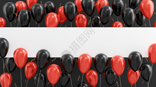 黑色星期五销售概念闪亮的红色气球传单与白色水平框架旗帜图片