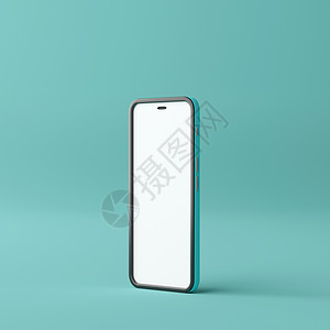 智能手机样机与绿色背景上的空白白色屏幕  3D仁德界面框架触摸屏产品广告3d模型网络技术展示图片