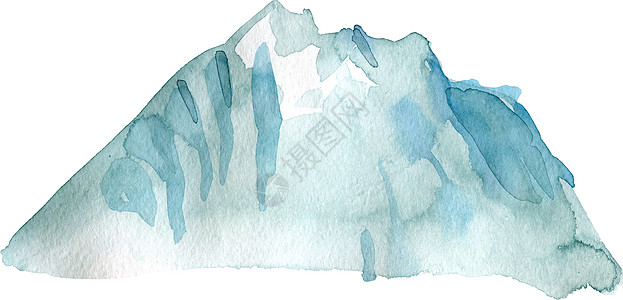 水彩天空极简风格的蓝山手绘墨水水彩绘画森林季节刷子岩石山脉插图顶峰荒野背景
