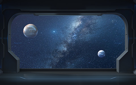 从 spacecraft3d 渲染中的视图看行星和银河系图片