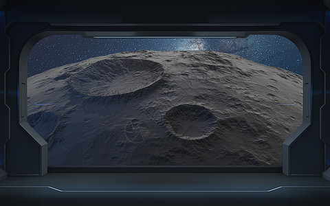 从 spacecraft3d 渲染中的视图看月亮和星星科学地平线行星宇宙地球气氛天文学车站蓝色插图背景图片