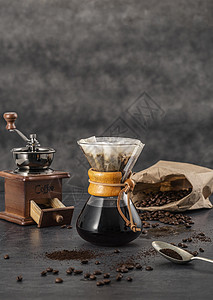 前视图 chemex 与咖啡复制空间 高品质美丽的照片概念图片