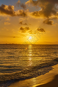 日落的金色时辰 沙沙滩和海水波浪图片