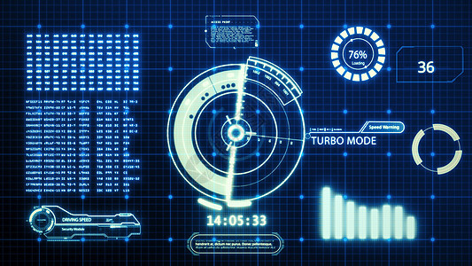 HUD 驾驶汽车速度用户界面计算机屏幕显示与像素背景 蓝色抽象数字转换全息图全息技术概念 科幻 4K 运动图形素材图片
