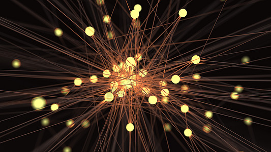 抽象黄色灯泡未来技术网络节点 电缆数据线传输链路和通信结构概念 大脑和电子主题元素的神经元 3D 插图图片