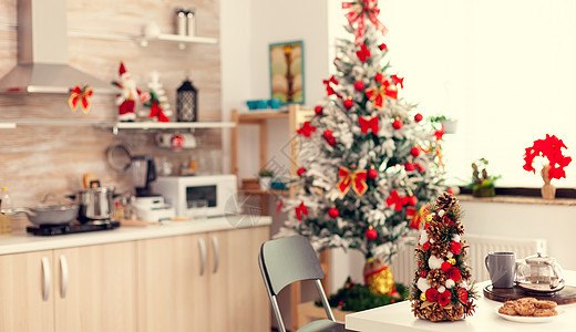 清空美丽的现代厨房 和美味的饼干过冬假餐具家具假期装饰新年用餐公寓桌子庆典松树图片