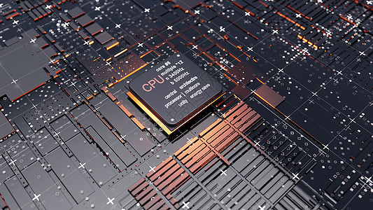 抽象的中央计算机处理器概念半导体橙子科学技术微电路智力木板3d机器渲染图片