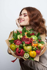 以水果花束维他命为生的轻光背景营养作品饮食女士女孩植物素食主义者展示女性蔬菜图片