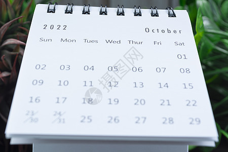 2022年10月的模糊白色日历 配有陶工厂日记月历日程营销假期会议教育新年办公室日期图片
