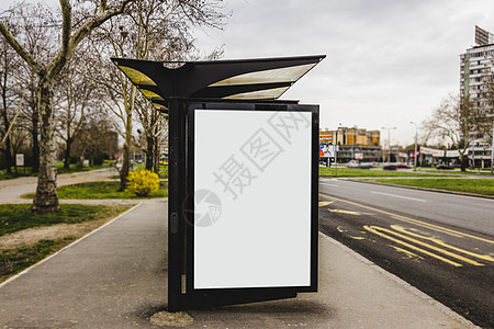 空白公交车站广告广告牌城市 高品质照片背景图片