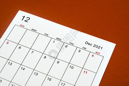 特写2021年12月的日历工作表图片