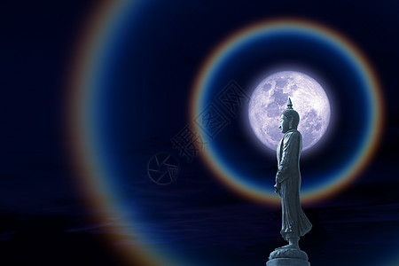 月月光和佛像在夜空上仰望着七天的风气图片