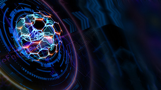 具有数字六边形和红蓝激光动画的量子计算机未来技术背景图片