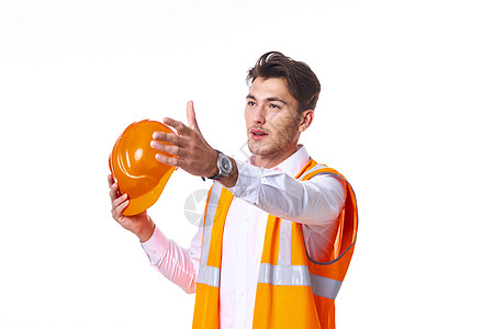橙色统一制服职业轻背景的员工精神力工作者工程技术建筑学植物工程师成人经理商务安全帽领班图片