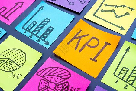 KPI或关键业绩指标和贴有图表和图表的标签商业钥匙成就工作营销金融测量职业数据进步图片