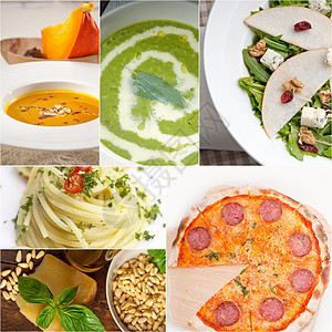 意大利食品拼贴画和意大利菜谱营养美食食物香蒜饮食盘子收藏沙拉叶子小吃图片