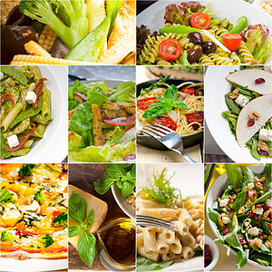 意大利食品拼贴画和意大利菜谱食物小吃作品盘子面条美食叶子营养饮食香蒜图片