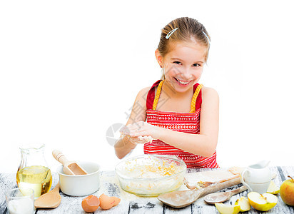 小女孩挣钱烹饪孩子烘烤面团面粉幸福厨房孩子们桌子厨师图片