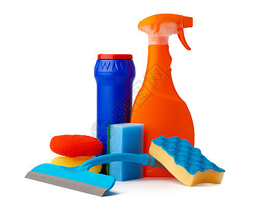 在白色背景上隔离的清洁用品瓶 清扫用品瓶物品工具工作家务卫生清洁剂家庭团体浴室家政图片