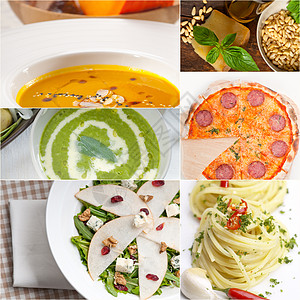 意大利食品拼贴画和意大利菜谱盘子收藏营养沙拉作品面条叶子食物小吃饮食图片