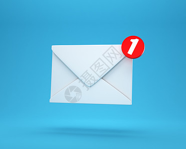 邮件通知收件箱概念中的一封新电子邮件消息在蓝色背景上与阴影 3D 渲染隔离图片