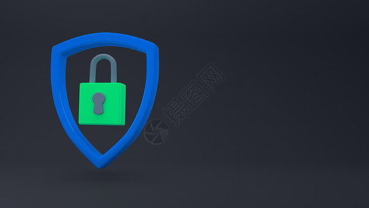 盾牌上的挂锁 安全 安全 保护 隐私概念 极简主义概念 3d 插图 3d 渲染电脑代码蓝色按钮密码正方形警卫秘密网络推介会图片