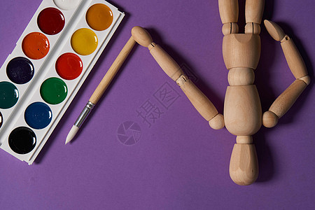 油漆绘画艺术创意木制样机霍布工具染料补给品刷子学校画家画笔爱好水彩木头图片