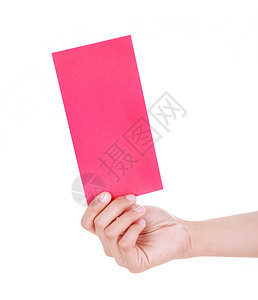 手握红色红包 意思是中国幸福新年与白背景隔绝节日礼物白色庆典女士传统假期祝福财富信封图片